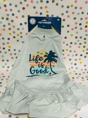 Life is Good Dog Dress Medium Lt Green Palm tree and sunset Pet Sun Dress Outfit